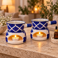 KunhaR Ceramic Aroma Diffuser and Oil Burner Pack of 2, 180 ML, Multi-Purpose Fondue for Essential Oils, Camphor and Wax Melts, Home Office Meditation Use (Blue)