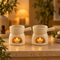 KunhaR Ceramic Aroma Diffuser and Oil Burner Pack of 2, 180 ML, Multi-Purpose Fondue for Essential Oils, Camphor and Wax Melts, Home Office Meditation Use (White)