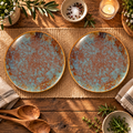Kunhar Ceramic Quarter Plates Set of 2, 7 Inch | Ocean Teal Reactive Glaze with Dark Brown Rim | Premium Glazed Stoneware | Microwave & Dishwasher Safe