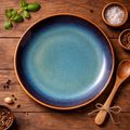 Kunhar Ceramic Dinner Plate 10 Inch | Blue Green Rustic Glaze with Dark Brown Rim | Premium Stoneware | Microwave & Dishwasher Safe, Pack of 1