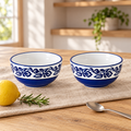 KunhaR Ceramic Serving Bowls, 400 ml Each, Set of 2, Blue Vine, Small Bowls for Soup, Rice, Curry, Snacks and Desserts