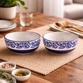 Kunhar Ceramic Serving Bowls (Blue Vine, 400 ml) - 2 Pieces
