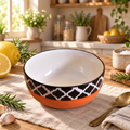 KunhaR Ceramic Serving Bowl, 600 ml, Red Chidi, Multipurpose Bowl for Mixing, Serving, Salad, Pasta & Snacks, 1 Piece