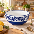KunhaR Ceramic Serving Bowl, 600 ml, Blue Vine, Multipurpose Bowl for Mixing, Serving, Salad, Pasta & Snacks, 1 Piece