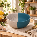 KunhaR Ceramic Serving Bowl 800 ml, White Dusty Blue | Medium Ceramic Bowl for Salad, Pasta, Noodles, Fruits, Curry & Snacks | Premium Tableware for Kitchen & Dining | 1 Piece