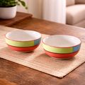 Kunhar Ceramic Mixing Bowls, Microwave Safe Bowl for Kitchen, Freezer & Dishwasher, Ideal for Snacks, Rice, Salad, and Noodles - 800 ML, 2 Pieces, Red Green