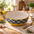 KunhaR Ceramic Serving Bowl, 600 ml, Yellow Grey, Multipurpose Bowl for Mixing, Serving, Salad, Pasta & Snacks, 1 Piece