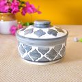 Kunhar Multipurpose Ceramic Donga – Grey Star | 450 ML Lidded Serving Donga | Microwave & Dishwasher Safe | Ideal for Gravy, Dal, Curry & More