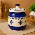 Kunhar Ceramic Jars (1000 ML) – Handcrafted Multipurpose Barni with Lid for Pickle, Chutney, Spices, Salt, Sugar – Kitchen Storage Containers, Blue Cream
