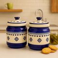 Kunhar Ceramic Barni 1000ml Set of 2 with Lid | Handcrafted Pickle Jar | Storage Jar for Spices, Chutney, Achar, Salt, Sugar