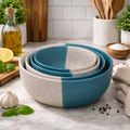 Kunhar Ceramic Mixing Bowl Set – 4 Pieces (1500ml, 800ml, 600ml, 400ml), White Dusty Blue – Durable, Microwave & Dishwasher Safe – Ideal for Mixing, Serving & Storage