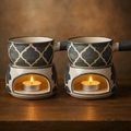 KunhaR Ceramic Fondue Set with Tea Light, 2 Pieces (Grey)