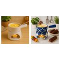KunhaR Ceramic Fondue Set Pack of 2 (2 Piece of Fondue Set, 4 Tea Light Candle), White Matt & Blue Chidi