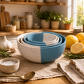 Oncilla Ceramic Mixing Bowl Set – 4 Pieces (1500ml, 800ml, 600ml, 400ml), Dusty Blue – Durable, Microwave & Dishwasher Safe – Ideal for Mixing, Serving & Storage