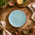 KunhaR Ceramic Dinner Plate, Aqua Blue with Brown Rim, Speckled Glaze Design, Premium Tableware for Serving Meals, Snacks & Desserts, 10 Inch, Pack of 1