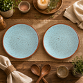 KunhaR Ceramic Dessert & Snack Plates, Aqua Blue with Brown Rim, Speckled Glaze Design, Premium Tableware for Serving Meals, Snacks & Desserts, 7 Inch, Pack of 2