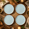 KunhaR Ceramic Dessert & Snack Plates, Aqua Blue with Brown Rim, Speckled Glaze Design, Premium Tableware for Serving Meals, Snacks & Desserts, 7 Inch, Pack of 4