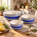 KunhaR Ceramic Mixing Bowl Set, 800 ml, 600 ml & 400 ml, Monsoon | Set of 3 Nesting Bowls for Mixing, Serving, Salad, Pasta, Snacks & Kitchen Prep