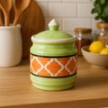 Kunhar Ceramic Jars (600ML) – Handcrafted Multipurpose Barni with Lid for Pickle, Chutney, Spices, Salt, Sugar – Kitchen Storage Containers, Green Orange