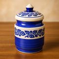 Kunhar Ceramic Jars (600ML) – Handcrafted Multipurpose Barni with Lid for Pickle, Chutney, Spices, Salt, Sugar – Kitchen Storage Containers, Blue Vine