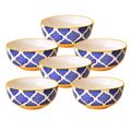 Kunhar Ceramic Hand Painted Dessert Bowls - 200 Ml, 6 Pieces, Yellow Blue