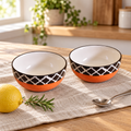KunhaR Ceramic Serving Bowls, 400 ml Each, Set of 2, Red Chidi, Small Bowls for Soup, Rice, Curry, Snacks and Desserts