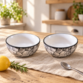 KunhaR Ceramic Serving Bowls, 400 ml Each, Set of 2, Black Luster, Small Bowls for Soup, Rice, Curry, Snacks and Desserts