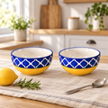 KunhaR Ceramic Serving Bowls, 400 ml Each, Set of 2, Yellow Blue, Small Bowls for Soup, Rice, Curry, Snacks and Desserts