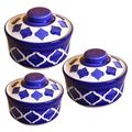 Kunhar Ceramic Donga, Ceramic Serving Donga, 1000 Ml, 500 Ml and 250 Ml, 3 Pieces, Blue Chidi