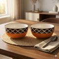 Kunhar Ceramic Mixing Bowls, Microwave Safe Bowl for Kitchen, Freezer & Dishwasher, Ideal for Snacks, Rice, Salad, and Noodles - 800 ML, 2 Pieces, Red Black Chidi