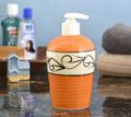 KunhaR Ceramic Liquid Soap Dispenser - Orange Line, 450ml, 2 Pieces