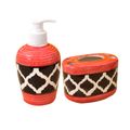 KunhaR Ceramic Bathroom Accessory Set, Red (Liquid Soap Dispenser and Toothbrush Holder)