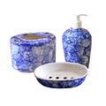 KunhaR Ceramic 3-Piece Bathroom Accessory Set, Blue-Luster (Liquid Soap Dispenser 450 ML, Soap Tray and Toothbrush Holder)