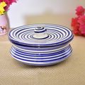 Kunhar Ceramic Donga with Lid, Ceramic Serving Casserole, 1100 Ml, 1 Piece, Blue Ring Line (Size 1 Number)