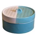 Kunhar Ceramic Donga with Lid, Ceramic Serving Donga, 700 Ml, 1 Piece, White Dusty Blue Matt Finish