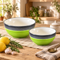 KunhaR Ceramic Mixing Bowl Set, 1500 ml & 800 ml, Green Grey | Set of 2 Nesting Bowls for Mixing, Serving, Salad, Pasta, Snacks & Kitchen Prep
