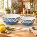 KunhaR Ceramic Mixing Bowl Set, 1500 ml & 800 ml, Grey | Set of 2 Nesting Bowls for Mixing, Serving, Salad, Pasta, Snacks & Kitchen Prep