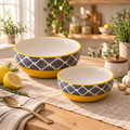 KunhaR Ceramic Mixing Bowl Set, 1500 ml & 800 ml, Yellow Grey | Set of 2 Nesting Bowls for Mixing, Serving, Salad, Pasta, Snacks & Kitchen Prep