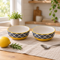 KunhaR Ceramic Serving Bowls, 400 ml Each, Set of 2, Yellow Grey, Small Bowls for Soup, Rice, Curry, Snacks and Desserts