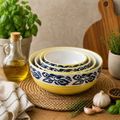 Kunhar Ceramic Mixing Bowl Set – 4 Pieces (1500ml, 800ml, 600ml, 400ml), Blue Flower Yellow – Durable, Microwave & Dishwasher Safe – Ideal for Mixing, Serving & Storage