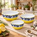 Kunhar Ceramic Mixing Bowls - 800 Ml, 600 Ml and 400 Ml, 3 Pieces, Blue Flower Yellow