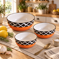 KunhaR Ceramic Mixing Bowl Set, 800 ml, 600 ml & 400 ml, Red Chidi | Set of 3 Nesting Bowls for Mixing, Serving, Salad, Pasta, Snacks & Kitchen Prep
