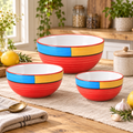KunhaR Ceramic Mixing Bowl Set, 1500 ml, 800 ml & 600 ml, Red | Set of 3 Nesting Bowls for Mixing, Serving, Salad, Pasta, Snacks & Kitchen Prep