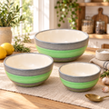 KunhaR Ceramic Mixing Bowl Set, 1500 ml, 800 ml & 600 ml, Green Grey | Set of 3 Nesting Bowls for Mixing, Serving, Salad, Pasta, Snacks & Kitchen Prep