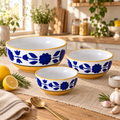 KunhaR Ceramic Mixing Bowl Set, 1500 ml, 800 ml & 600 ml, Yellow Blue | Set of 3 Nesting Bowls for Mixing, Serving, Salad, Pasta, Snacks & Kitchen Prep