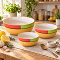 KunhaR Ceramic Mixing Bowl Set, 1500 ml, 800 ml & 600 ml, Yellow | Set of 3 Nesting Bowls for Mixing, Serving, Salad, Pasta, Snacks & Kitchen Prep