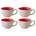 Kunhar Ceramic Soup Mug - White Red, 4 Piece, 350 ML