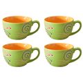 Kunhar Ceramic Soup Mug - Green Orange, 4 Piece, 350 ML