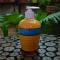 KunhaR Ceramic Long-Lasting Liquid Handwash Soap Dispenser for Bathroom | Handwash Bottle for Kitchen | Soap Dispenser for Wash Basin | Bathroom Accessories | 300 ml, Yellow Blue Green, 2 Pieces