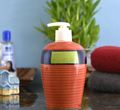 KunhaR Ceramic Long-Lasting Liquid Handwash Soap Dispenser for Bathroom | Handwash Bottle for Kitchen | Soap Dispenser for Wash Basin | Bathroom Accessories - Red Multicolor, 450ml